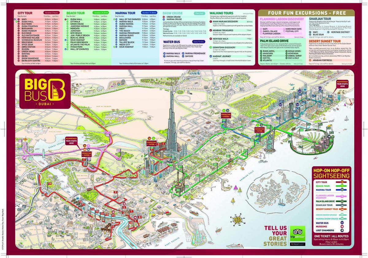big red autobus Dubai mapa