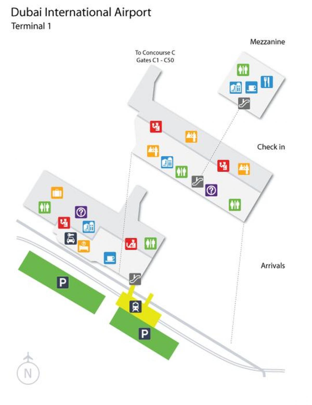 Dubai airport terminal 1 kokapena mapa