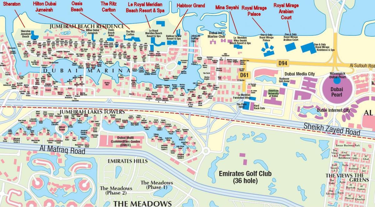 Dubai marina mapa eraikin izenak