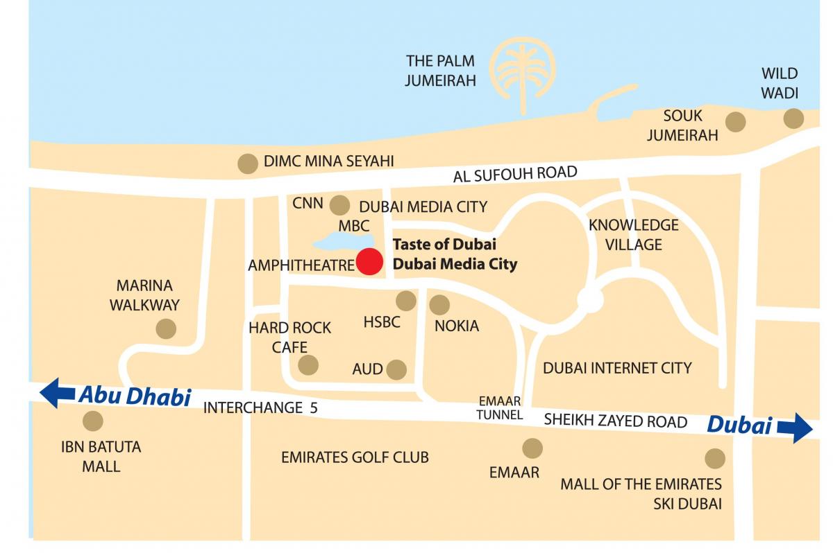 Dubai media city kokapena mapa